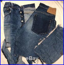 12 Pcs LOT VTG 1950s Levis 501 Big E Redline Indigo Selvage Denim Jeans Scraps