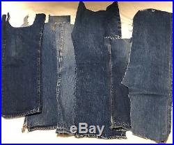 12 Pcs LOT VTG 1950s Levis 501 Big E Redline Indigo Selvage Denim Jeans Scraps