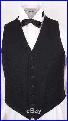 1920s Waistcoat Vintage Mens Black Wool Vest