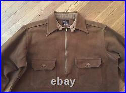 1930's Vtg JcPennys Suede Moleskin Work 1/2 Zip up Shirt Chin Strap Shirt XL