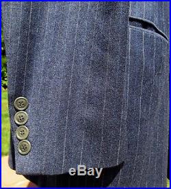 1930s 3 pc Double Breasted Pinstripe Suit 38R 33x30 Superb Hi Waisted Gangster