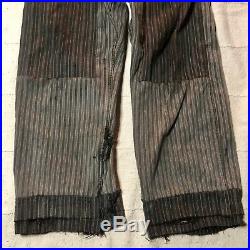 1930s Striped French Mens Workwear Pants Repaired Re-Woven Distressed Patched
