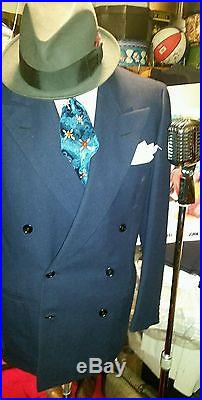 1940’s Fred Astaire Double Breasted Vtg Med Blue, Flannel Weight Suit Mint