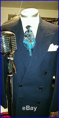 1940's Fred Astaire Double Breasted Vtg Med Blue, Flannel Weight Suit Mint