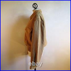 1940s-50s Rayon Gabardine Bomber Jacket Vintage Men's Camel Outerwear Jacket MM