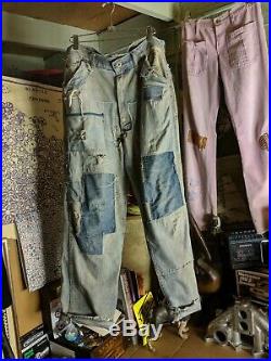 1940s LEE JEANS, UNION MADE, PATCHED, FADED, Denim, Repaired, Farm Fresh