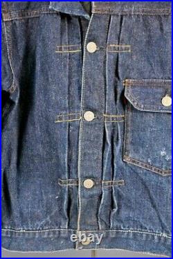1940s Type 1 Levis Big E Jean Jacket With Leather Patch sz 34 40s Vtg Denim