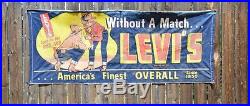 1950's LEVI'S BIG E DENIM JEANS ADVERTISING BANNER RARE 74.5 x 29.75