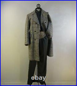 1950s Brown Check Car Coat Wool Houndstooth Floral Lined Mens Day Suit Coat XL