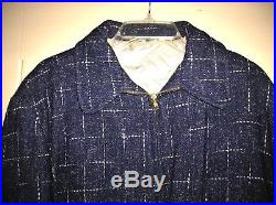 1950s Dark Blue Rockabilly Flecked Wool Zip Ricky Jacket Large