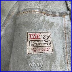 1950s Levis Big E Western Trucker Suede Leather Jacket 50s Levi's Short Horn Med