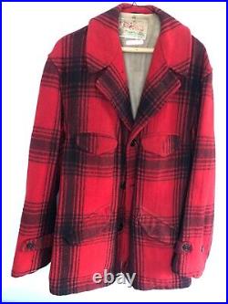 1950s Soo Woolen Mills Red Plaid Sault Ste Marie Coat Wool Hunting Jacket XL