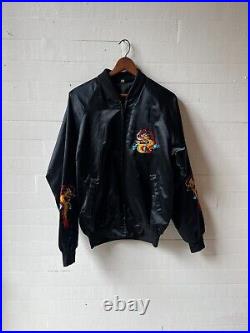 1980's Souvenir Tour Jacket Dragon Military Embroidered Chain Stitch Vintage XL