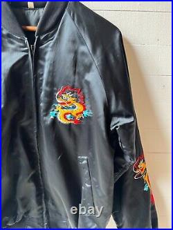 1980's Souvenir Tour Jacket Dragon Military Embroidered Chain Stitch Vintage XL