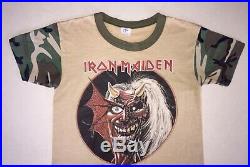 1981 Iron Maiden ALIVE PURGATORY Camo Sleeve Concert T-Shirt Heavy Metal Retro