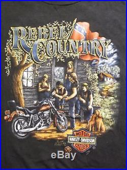 1987 Harley Davidson 3D Emblem Rebel Country CHOP SHOP T-Shirt flag Bridgeville
