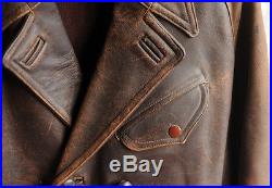30s 40s Vintage French Leather Aviator Trench Military Coat