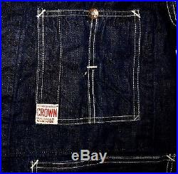 30s vtg Crown Overalls Denim Chore Jacket engineer work workwear super-Dark L