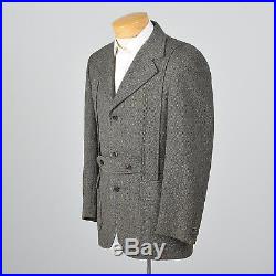 40R 1970s Mens Herringbone Wool Tweed Belted Norfolk Jacket Fancy Back 70s VTG