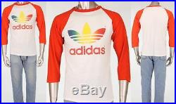80s Vintage Adidas Multicolor Rainbow Trefoil Raglan USA Made T Shirt