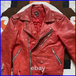 80s vintage Nice London red leather biker motorcycle grunge jacket 36