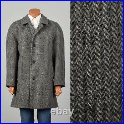 $995 Eidos Tweed Herringbone Car Coat Winter Outerwear, Gray/Black, 52R