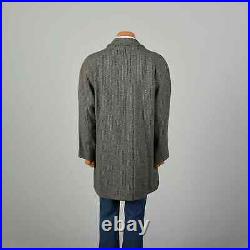 $995 Eidos Tweed Herringbone Car Coat Winter Outerwear, Gray/Black, 52R