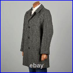 $995 Eidos Tweed Herringbone Car Coat Winter Outerwear, Gray/Black, 52R