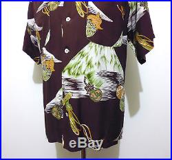 AUTH HAWAII VINTAGE 50s WWII Camicia Uomo Gabardine Man Hawaian Shirt Sz. L