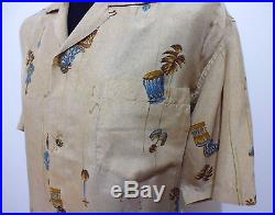 AUTH HAWAII VINTAGE 50s WWII Camicia Uomo Seta Man Hawaian Silk Shirt Sz. XL