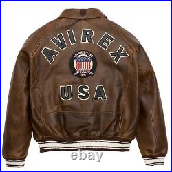 AVIREX Men's Leather Jacket Cowhide Brown Handmade American Military Bomber