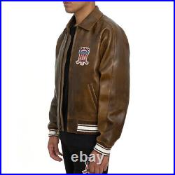 AVIREX Men's Leather Jacket Cowhide Brown Handmade American Military Bomber