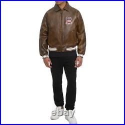 AVIREX Men's Leather Jacket Cowhide Brown Handmade American Military Bomber