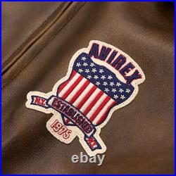 AVIREX Men's Leather Jacket Cowhide Brown Handmade American Military Bomber