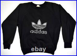 Adidas Sweatshirt VTG 80s 90s Silver Glitter Trefoil Black Sweatshirt Sm Stress