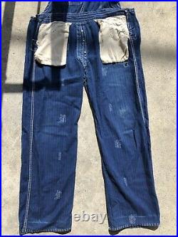 Antique 1910s Stifel Indigo Wabash Dot Overalls One Pocket Workwear Vintage Blue