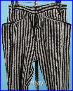 Antique 1920s Mens Striped Button Fly Wool Pants W Boot Cut Bottom Leg