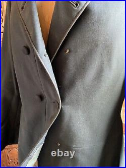 Antique Edwardian Wool Gabardine Double Breasted Coat With Striped Lining Men's S