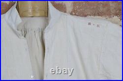 Antique Vintage Shift French Linen Smock Collarless Chore Shirt Farmer Work M/L