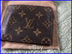 Authentic VINTAGE LV Louis Vuitton Monogram Leather Men's Wallet Box withBox Cloth