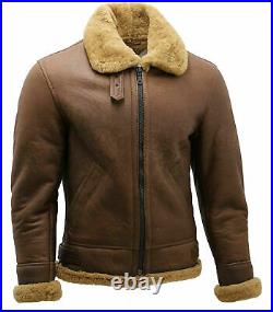 Aviator Shearling Flying Bomber Fur Sheepskin Original Leather Jacket For Men