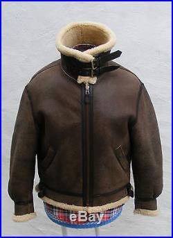 Avirex sheepskin leather flying jacket 46 XL mens vtg biker brown bomber