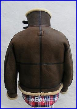 Avirex sheepskin leather flying jacket 46 XL mens vtg biker brown bomber