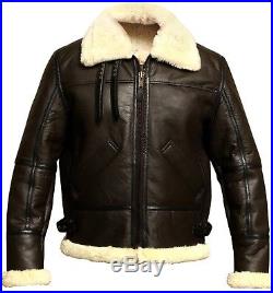 B3 Brown Bomber WWII Pilot Real Shearling Sheepskin Leather Jacket