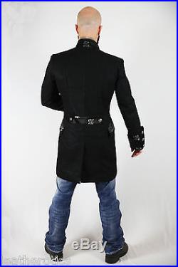 Black Cotton Mens Gothic Steampunk Outfit Vintage Dress Coat Pirate Top Spfl