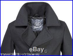 Brandit Classic Vintage Navy Pea Coat Mens Army Reefer Wool Marine Jacket Black