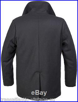 Brandit Classic Vintage Navy Pea Coat Mens Army Reefer Wool Marine Jacket Black