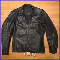 Brooks 60's vintage lace-up black motorcycle biker leather pullover jacket 38/40