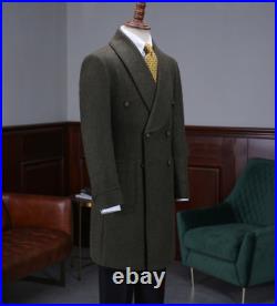 Business Men Overcoat Wool Blend Long Jacket Double-Breasted Coat Outwear Winter