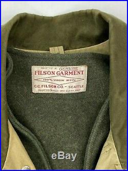 C. C. Filson Mens Vintage Tin Cloth Packer Coat Snap Wool Liner Green Size XL